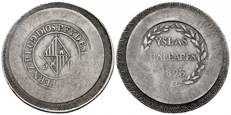 Ferdinand VII (1808-1833). 5 pesetas. 1823. Mallorca. (Cal-1302). Ag. 27,09 g. L...