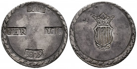 Ferdinand VII (1808-1833). 5 pesetas. 1809. Tarragona. (Cal-1429). Ag. 26,32 g. Choice VF. Est...220,00. 

Spanish Description: Fernando VII (1808-1...