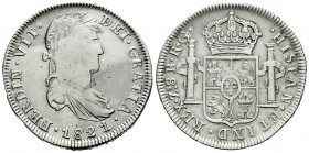 Ferdinand VII (1808-1833). 8 reales. 1821. Zacatecas. RG. (Cal-1465). Ag. 27,03 g. VF. Est...90,00. 

Spanish Description: Fernando VII (1808-1833)....