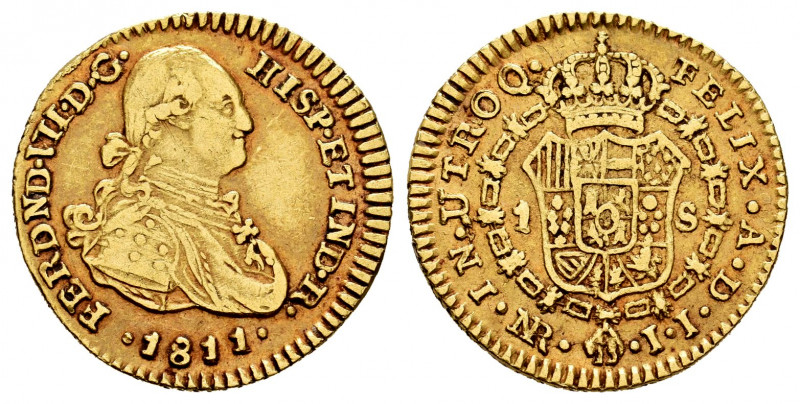 Ferdinand VII (1808-1833). 1 escudo. 1811. Santa Fe de Nuevo Reino. JJ. (Cal-154...