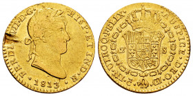 Ferdinand VII (1808-1833). 2 escudos. 1813. Cadiz. CJ. (Cal-1583). Au. 6,78 g. Planchet flaw on obverse. VF. Est...350,00. 

Spanish Description: Fe...