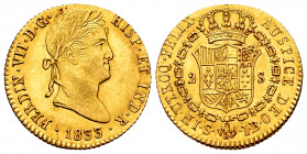 Ferdinand VII (1808-1833). 2 escudos. 1833. Sevilla. JB. (Cal-1691). Au. 6,81 g. It retains some minor luster. XF/AU. Est...450,00. 

Spanish Descri...