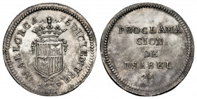 Elizabeth II (1833-1868). "Proclamation" medal. 1833. Palma de Mallorca. (Ha-28). (Vives-755). (V.Q.-13378). Ag. 3,57 g. Engraver: G. Miró. XF. Est......