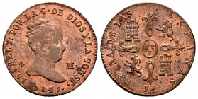 Elizabeth II (1833-1868). 4 maravedis. 1847. Jubia. (Cal-73). Ae. 4,69 g. Hairlines on obverse. Original luster. AU. Est...70,00. 

Spanish Descript...