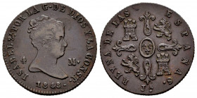 Elizabeth II (1833-1868). 4 maravedis. 1848. Jubia. (Cal-74). Ae. 4,76 g. Scarce. VF/Choice VF. Est...70,00. 

Spanish Description: Isabel II (1833-...
