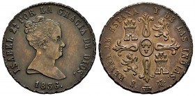 Elizabeth II (1833-1868). 8 maravedis. 1836. Segovia. (Cal-122). Ae. 10,93 g. Scarce. Almost XF/XF. Est...250,00. 

Spanish Description: Isabel II (...