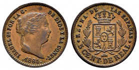 Elizabeth II (1833-1868). 5 centimos de real. 1864. Segovia. (Cal-169). Ae. 1,99 g. XF. Est...60,00. 

Spanish Description: Isabel II (1833-1868). 5...