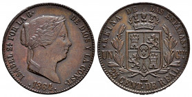 Elizabeth II (1833-1868). 25 centimos de real. 1864. Segovia. (Cal-197). Ae. 9,48 g. XF. Est...100,00. 

Spanish Description: Isabel II (1833-1868)....