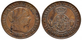 Elizabeth II (1833-1868). 2 1/2 centimos de escudo. 1866. Barcelona. (Cal-230). Ae. 6,18 g. Without OM. VF/Choice VF. Est...35,00. 

Spanish Descrip...