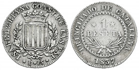 Elizabeth II (1833-1868). 1 peseta. 1837. Barcelona. PS. (Cal-272). Ag. 5,75 g. Scarce. VF/Almost VF. Est...150,00. 

Spanish Description: Isabel II...