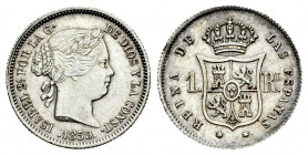 Elizabeth II (1833-1868). 1 real. 1859. Madrid. (Cal-304). Ag. 1,28 g. AU. Est...80,00. 

Spanish Description: Isabel II (1833-1868). 1 real. 1859. ...