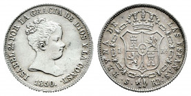 Elizabeth II (1833-1868). 1 real. 1850. Sevilla. RD. (Cal-317). Ag. 1,25 g. Almost XF. Est...50,00. 

Spanish Description: Isabel II (1833-1868). 1 ...