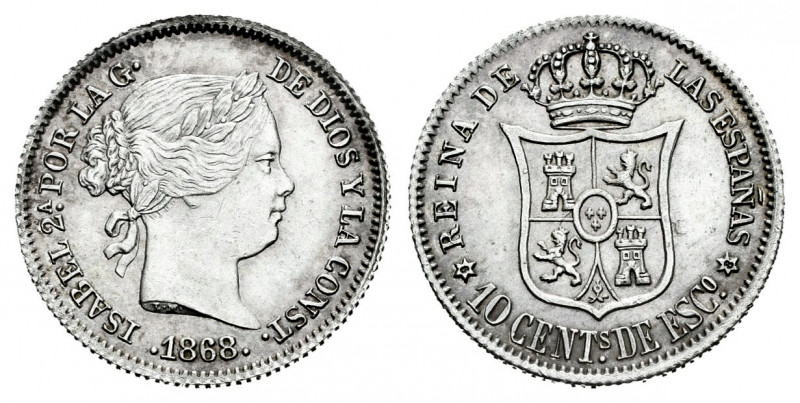 Elizabeth II (1833-1868). 10 centimos de escudo. 1868 *6-8. Madrid. (Cal-341). A...