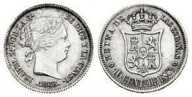 Elizabeth II (1833-1868). 10 centimos de escudo. 1868 *6-8. Madrid. (Cal-341). Ag. 1,28 g. AU. Est...100,00. 

Spanish Description: Isabel II (1833-...