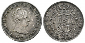 Elizabeth II (1833-1868). 4 reales. 1837. Madrid. CR. (Cal-444). Ag. 5,96 g. Beautiful tone. Almost XF. Est...120,00. 

Spanish Description: Isabel ...