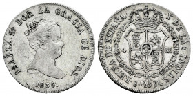 Elizabeth II (1833-1868). 4 reales. 1835. Sevilla. RD. (Cal-470). Ag. 5,77 g. The legend ends in DIOS on obverse . Hairlines. Small planchet flaws. Sc...