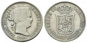 Elizabeth II (1833-1868). 40 centimos de escudo. 1864. Madrid. (Cal-499). Ag. 4,49 g. Scarce. Minor nick on edge. Almost VF. Est...50,00. 

Spanish ...