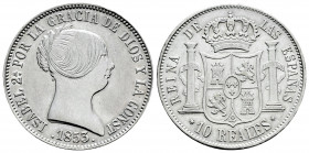 Elizabeth II (1833-1868). 10 reales. 1853. Madrid. (Cal-528). Ag. 12,94 g. Choice VF/VF. Est...65,00. 

Spanish Description: Isabel II (1833-1868). ...