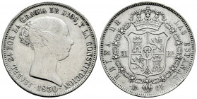 Elizabeth II (1833-1868). 20 reales. 1850. Madrid. CL. (Cal-591). Ag. 25,85 g. Minor nick on edge. VF/Choice VF. Est...150,00. 

Spanish Description...