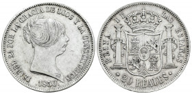 Elizabeth II (1833-1868). 20 reales. 1850. Madrid. (Cal-592). Ag. 26,07 g. Minor nicks. Choice VF. Est...120,00. 

Spanish Description: Isabel II (1...