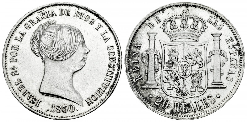 Elizabeth II (1833-1868). 20 reales. 1850. Madrid. (Cal-592). Ag. 26,05 g. Sligh...