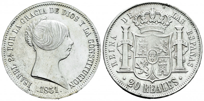 Elizabeth II (1833-1868). 20 reales. 1851. Madrid. (Cal-593). Ag. 26,04 g. Minor...