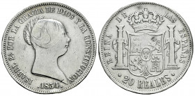 Elizabeth II (1833-1868). 20 reales. 1854. Madrid. (Cal-596). Ag. 25,71 g. Repaired welding on edge. Almost VF. Est...50,00. 

Spanish Description: ...