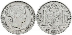 Elizabeth II (1833-1868). 20 reales. 1857. Madrid. (Cal-614). Ag. 25,78 g. Cleaned. Almost VF. Est...80,00. 

Spanish Description: Isabel II (1833-1...