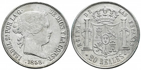Elizabeth II (1833-1868). 20 reales. 1858. Madrid. (Cal-635). Ag. 25,61 g. Surface rust. VF/Choice VF. Est...100,00. 

Spanish Description: Isabel I...