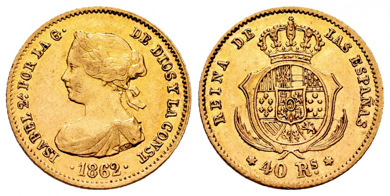 Elizabeth II (1833-1868). 40 reales. 1862. Madrid. (Cal-681). Au. 3,33 g. Choice...