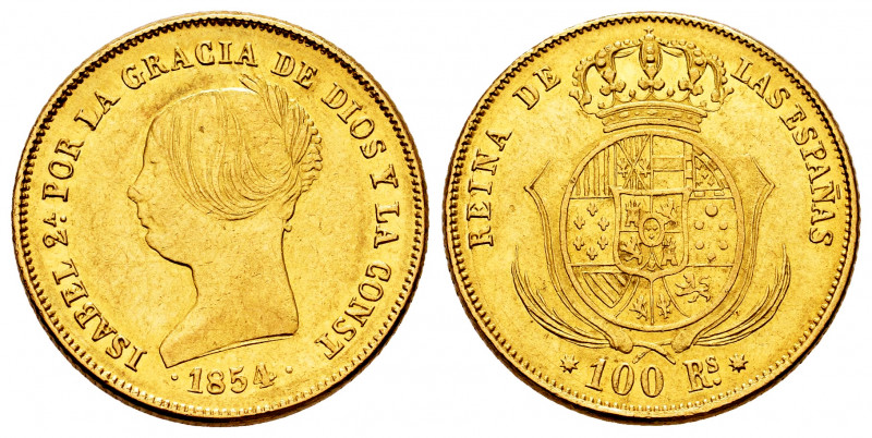Elizabeth II (1833-1868). 100 reales. 1854. Barcelona. (Cal-762). Au. 8,38 g. Al...