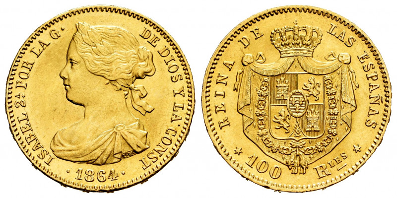 Elizabeth II (1833-1868). 100 reales. 1864. Madrid. (Cal-792). Au. 8,35 g. AU. E...