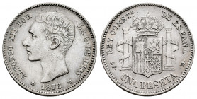 Alfonso XII (1874-1885). 1 peseta. 1876 *18-76. Madrid. DEM. (Cal-15). Ag. 4,94 g. Minor marks on obverse. Ex Ogando collection. Choice VF. Est...70,0...