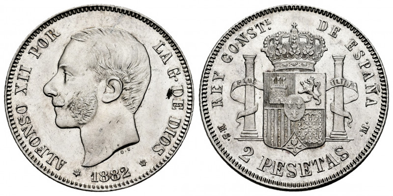 Alfonso XII (1874-1885). 2 pesetas. 1882 *18-82. Madrid. MSM. (Cal-32). Ag. 10,0...