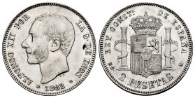 Alfonso XII (1874-1885). 2 pesetas. 1882 *18-82. Madrid. MSM. (Cal-32). Ag. 10,07 g. Original luster. Gorgeous specimen. Ex Ogando collection. Almost ...