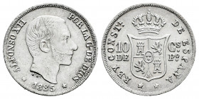 Alfonso XII (1874-1885). 10 centavos. 1885. Manila. (Cal-98). Ag. 2,58 g. Choice VF. Est...25,00. 

Spanish Description: Centenario de la Peseta (18...