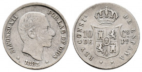 Alfonso XII (1874-1885). 10 centavos. 1883. Manila. (Cal-99). Ag. 2,44 g. Ex Ogando collection. Almost VF. Est...40,00. 

Spanish Description: Cente...
