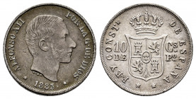 Alfonso XII (1874-1885). 10 centavos. 1885. Manila. (Cal-102). Ag. 2,57 g. Toned. Choice VF. Est...35,00. 

Spanish Description: Centenario de la Pe...