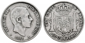 Alfonso XII (1874-1885). 50 centavos. 1881. Manila. (Cal-114). Ag. 12,71 g. Choice F. Est...35,00. 

Spanish Description: Centenario de la Peseta (1...