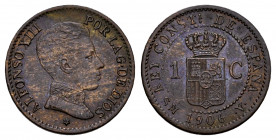Alfonso XIII (1886-1931). 1 centimo. 1906 *6. Madrid. SMV. (Cal-1). Ae. 0,98 g. Ex Ogando collection. XF. Est...400,00. 

Spanish Description: Cente...