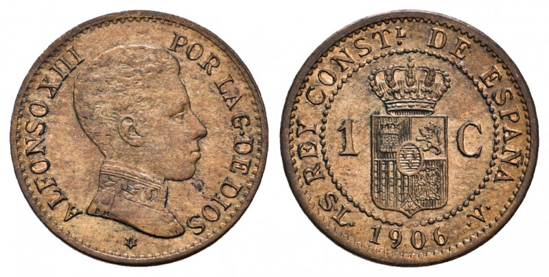 Alfonso XIII (1886-1931). 1 centimo. 1906 *6. Madrid. SLV. (Cal-2). Ae. 1,03 g. ...