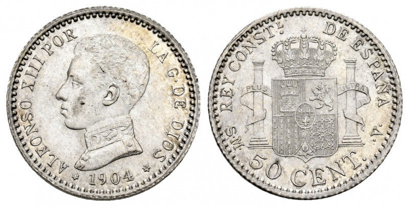 Alfonso XIII (1886-1931). 50 centimos. 1904*0-4. Madrid. SMV. (Cal-46). Ag. 2,52...