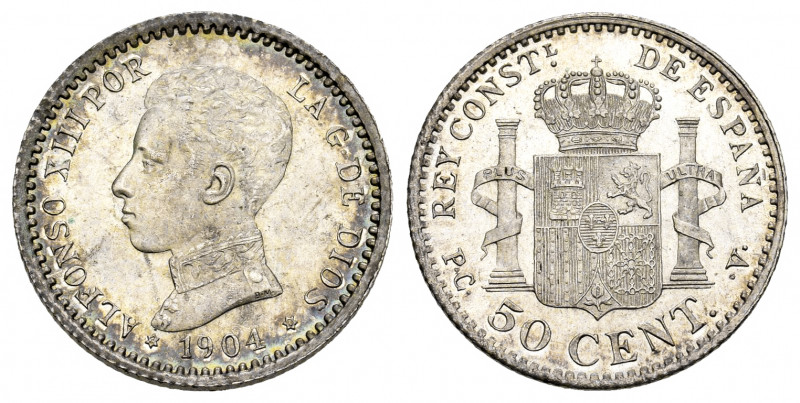 Alfonso XIII (1886-1931). 50 centimos. 1904*1-0. Madrid. PCV. (Cal-47). Ag. 2,48...