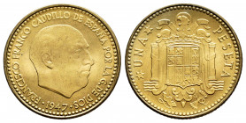 Spanish State (1936-1975). 1 peseta. 1947 *19-48. Madrid. (Cal-46). 3,62 g. Scarce. Mint state. Est...150,00. 

Spanish Description: Estado Español ...