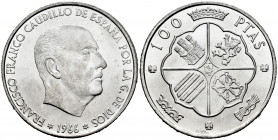 Spanish State (1936-1975). 100 pesetas. 1966*19-66. Madrid. (Cal-145). Ag. 19,10 g. Plenty of original luster. Mint state. Est...25,00. 

Spanish De...