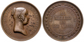 Elizabeth II (1833-1868). Medal. 1845. Madrid. (Vives-379). Ae. 40,59 g. Public exhibition. To merit in the arts - Madrid 1845. Annotation in ink on t...