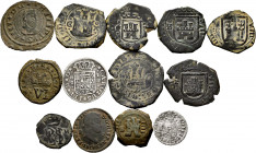 Lot of 13 coins from the House of Habsburgs and Bourbons. Variety of values with different dates and mint marks, some scarce. Interesting lot. Ag/Ae. ...