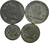 Lot of 4 Coins from Spanish Monarchy. Different values and mints of: Fernando VI, Fernando VII and Isabel II. Nice patina. Ae. TO EXAMINE. Almost VF/C...