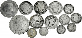 Lot of 14 silver coins of the Spanish Monarchy, Isabel II (12), Joseph Napoleon (1) and Provisional Government (1). TO EXAMINE. F/Almost VF. Est...100...