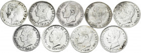 Lot of 9 pieces of 50 cents (1880, 1881, 1885, 1892, 1900, 1904 (2), 1910, 1926). TO EXAMINE. VF/AU. Est...50,00. 

Spanish Description: Lote de 9 o...